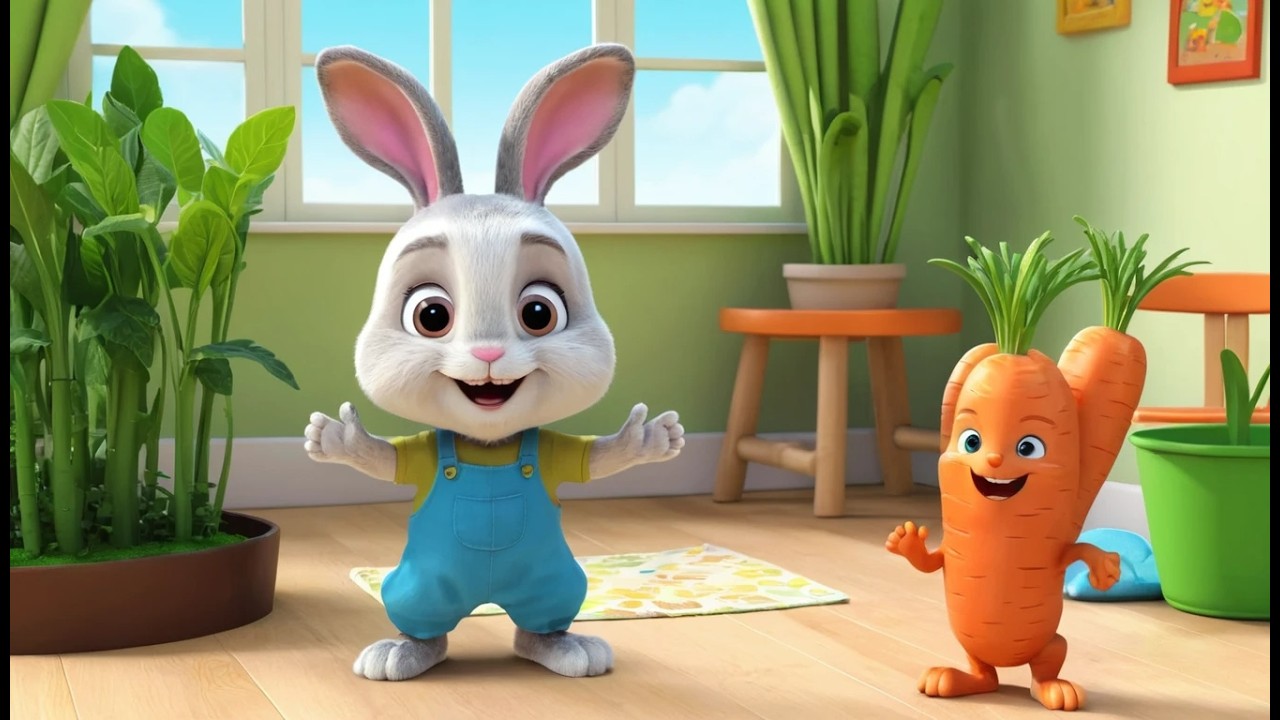 Un bebe lapin plante des carottes dans le