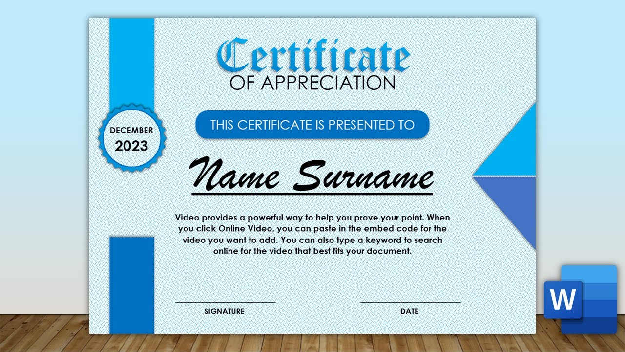 Certificate of Appreciation Design in MS Word | Certificate Template Design