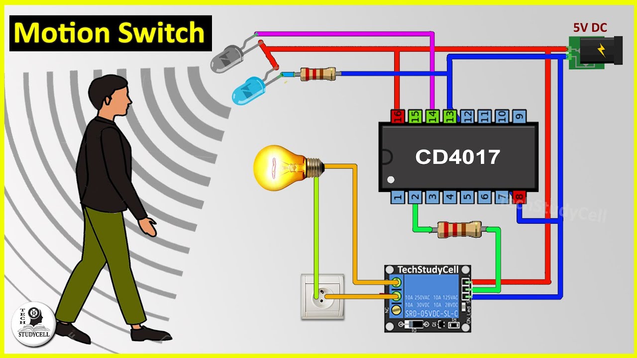 How To Make Motion Sensor Light Switch using CD4017 & IR sensor at Home