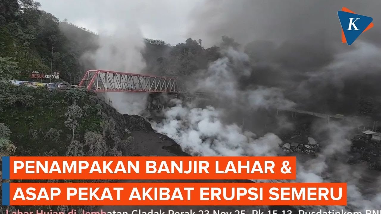 Penampakan Udara Banjir Lahar dan Asap Pekat Erupsi Semeru