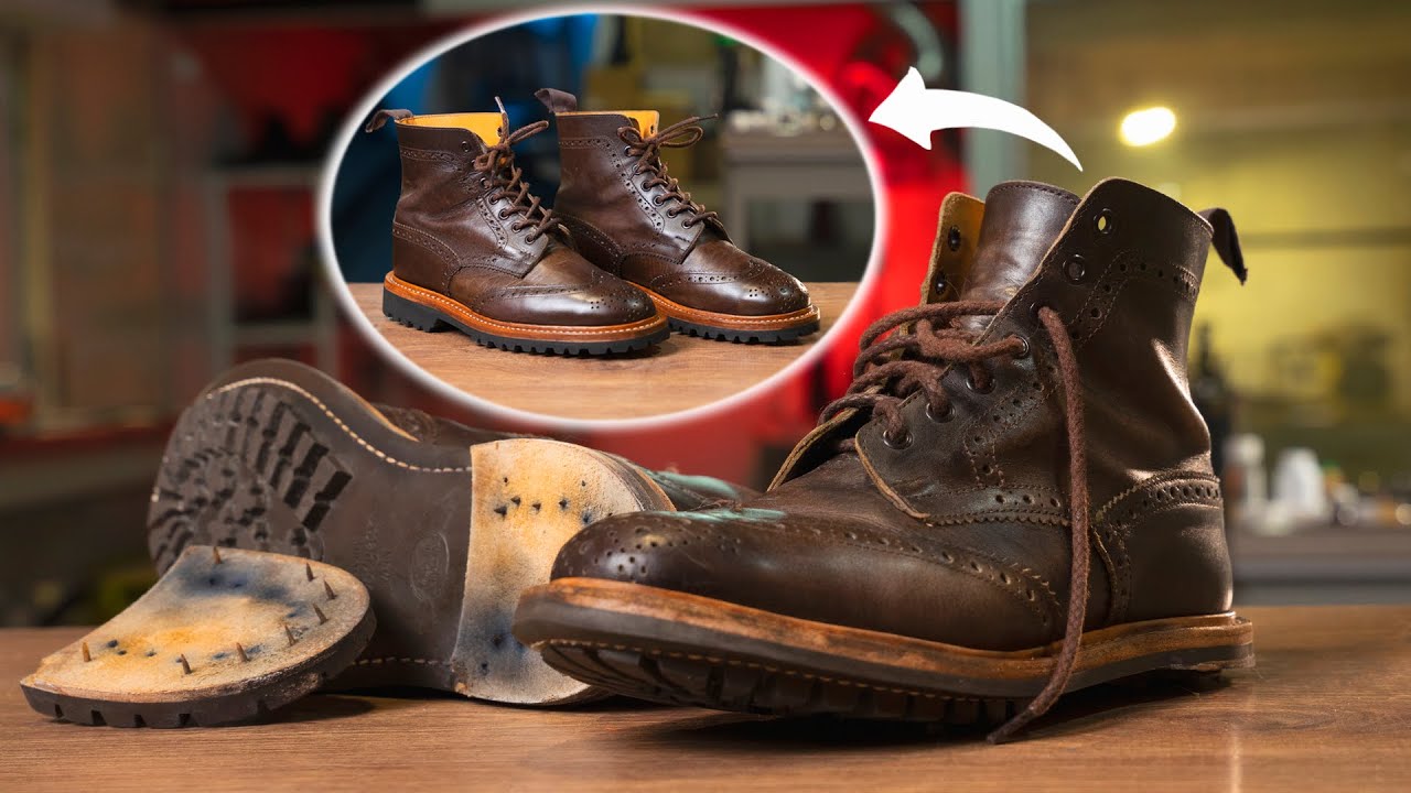 Resole and shine British🇬🇧 handmade shoes|Tricker's boots Replacing the sole and cleaning to a shine