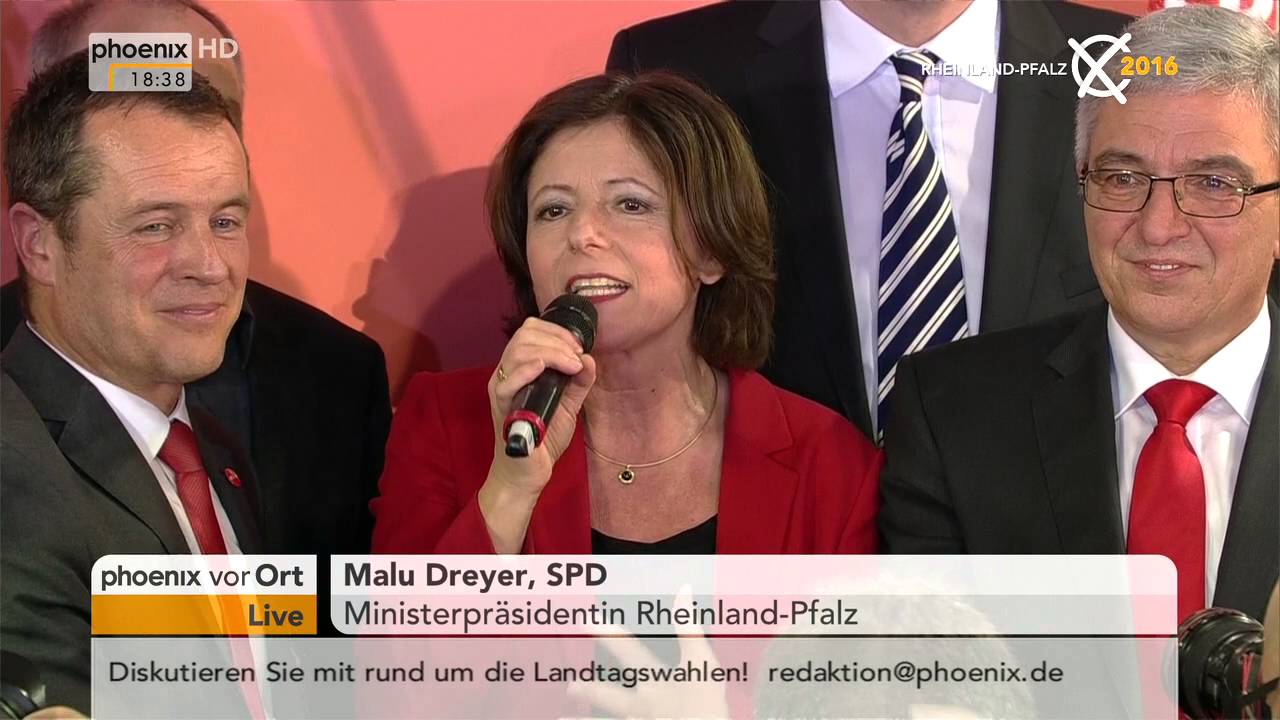 Wahl in Rheinland-Pfalz: Malu Dreyer reagiert auf ihren Wahlsieg am 13.03.2016