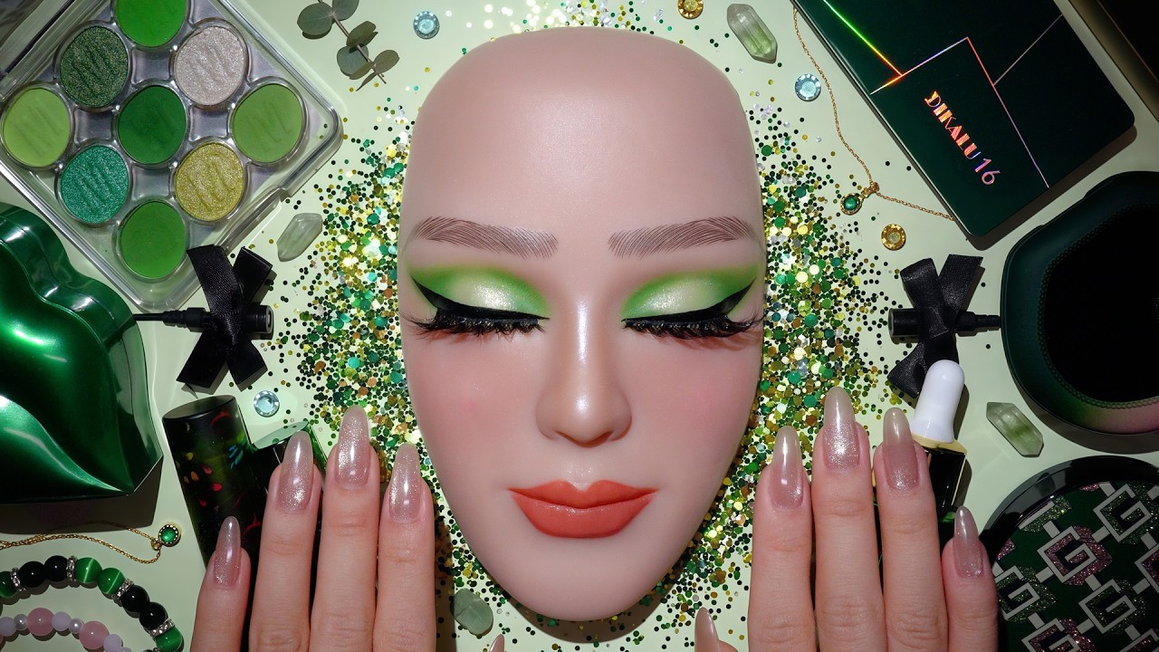 ASMR Easy Wasabi Green Vibe Makeup Tutorial 💚 ASMR maquiagem satisfatória (no talking) #79
