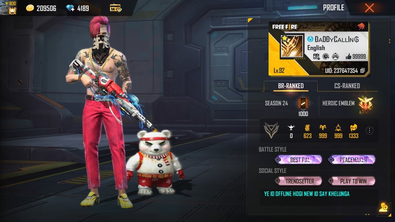 DADDYCALLING 92 LEVEL ID UNBANNED ??