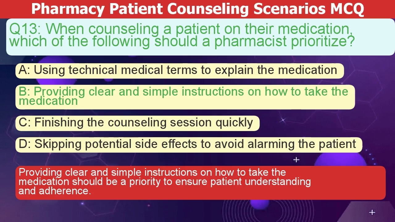 Pharmacy Patient Counseling Scenarios MCQ Practice Questions