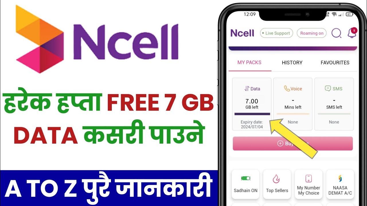 Ncell App Bata FREE 7 GB Data Kasari Line | Ncell App Bata harek hapta FREE 7 GB Data Paune Tarika