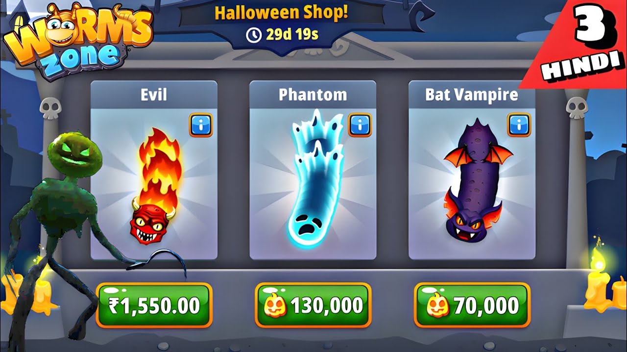 Worms Zone Halloween new Update 2024 new skin - Gameplay In Hindi Android Worms Zone