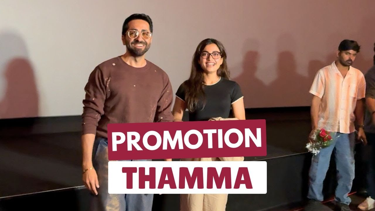 Рашмика Манданна и Аюшманн Хуррана замечены в торговом центре Oberoi для продвижения фильма «Тхамма»
