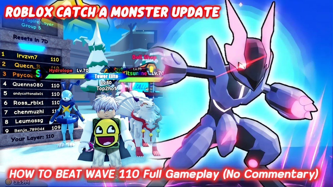 Roblox Catch a Monster Update Endless - HOW TO BEAT WAVE 110 Full Gameplay (No Commentary)