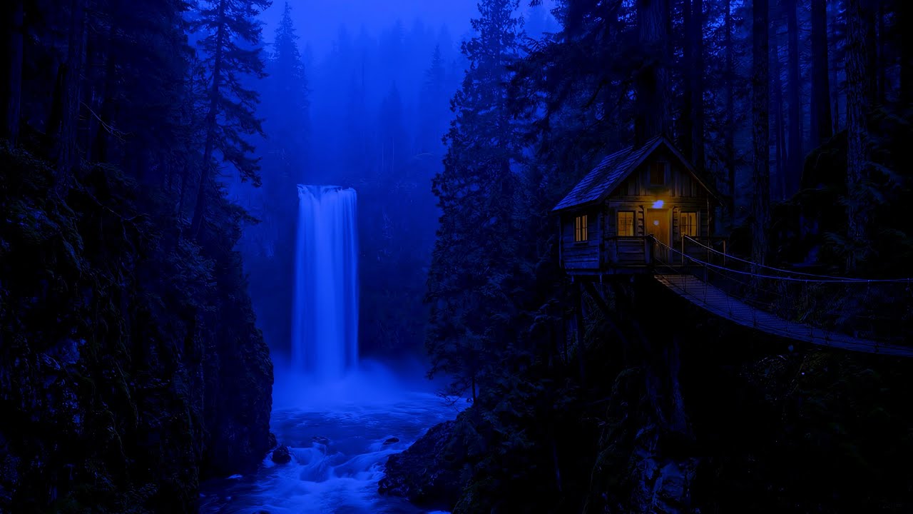 Waterfall Cabin Night Ambience