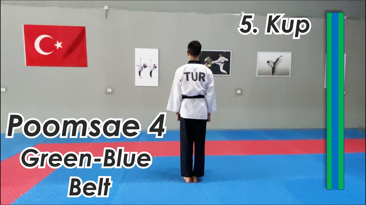 Taekwondo-Poomsae 4 (Sa Jang)-Taegueuk Sa Jang - Green Blue Belt-Slow motion-Yeşil Mavi Kuşak Poomse