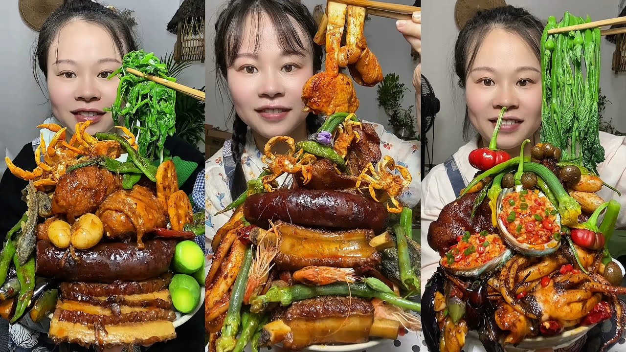 🔥 Homemade Mukbang | Braised Pork, Water Spinach, Eggs & Super Spicy Chili 🌶️ | Super delicious