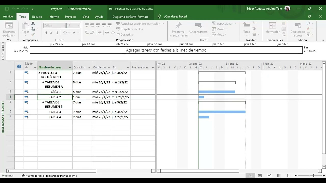 Agregar Tareas en Ms. Project