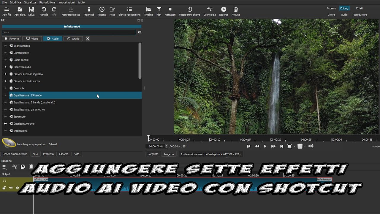 Come aggiungere sette effetti audio ai video con Shotcut
