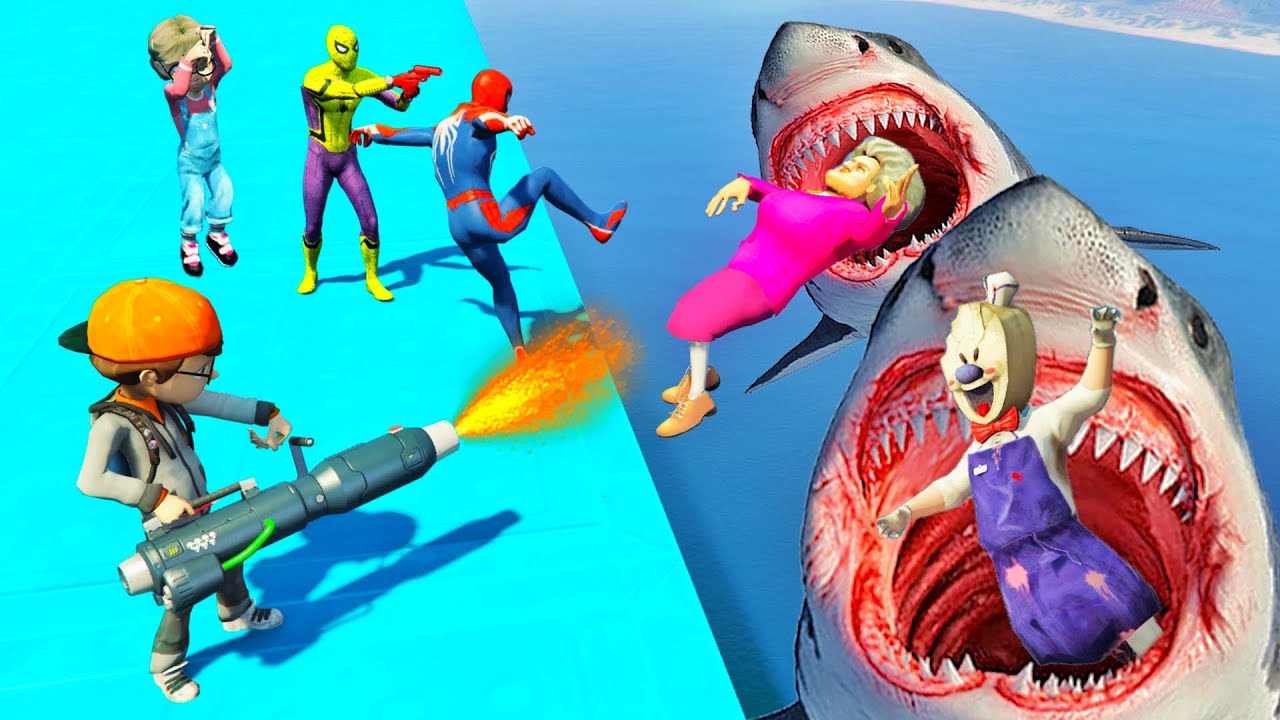 Scary Teacher 3D  Spiderman vs Miss'T, Nick Revenge Mission, Shark Attack vs Miss'T - Game Animation