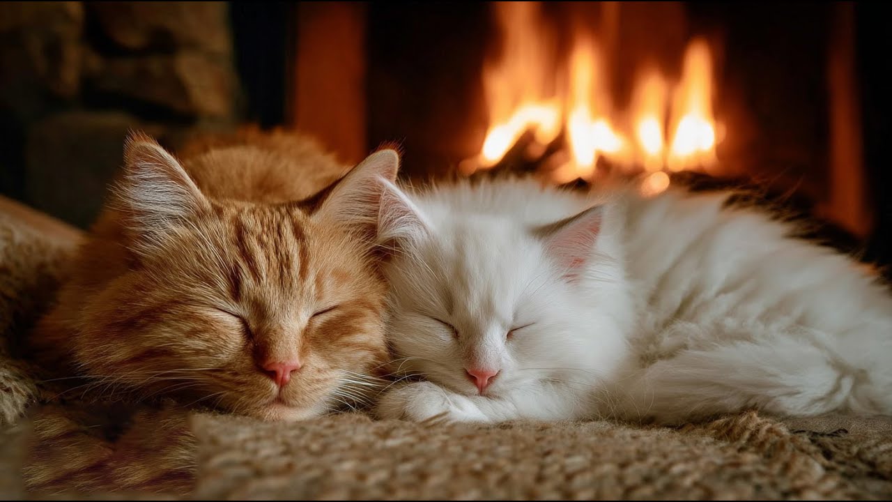 Fireplace Sound Bath Music for Cats | Animal Anxiety & Sleep Music | Singing Bowl Meditation Music