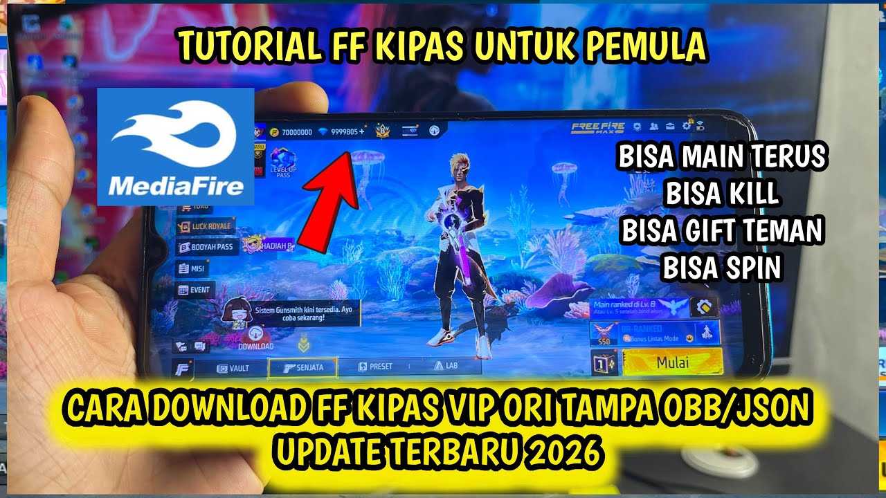 UNTUK PEMULA‼️CARA DOWNLOAD FF KIPAS VIP ORI TAMPA OBB/JSON UPDATE TERBARU 2026