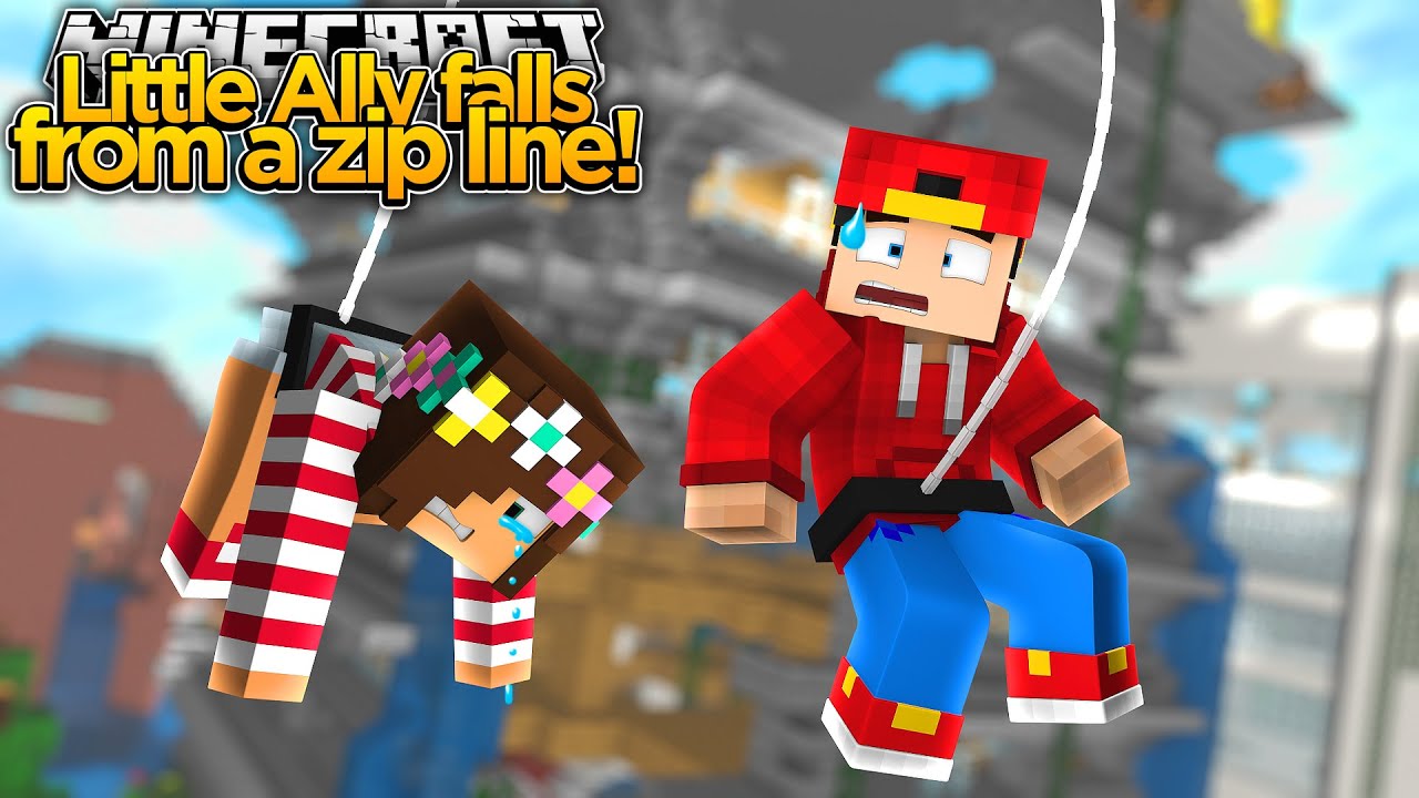 Minecraft Adventure - LITTLE ALLY FALLS FROM A ZIP LINE!!! IS SHE ALIVE?