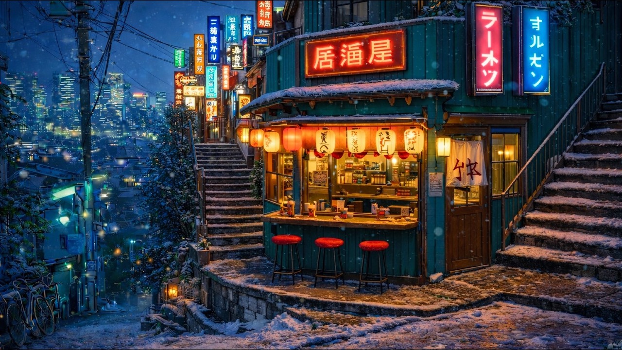 Snowy Neon Izakaya Street ❄️ Tokyo Night Lofi Hip Hop Beats for Study & Chill