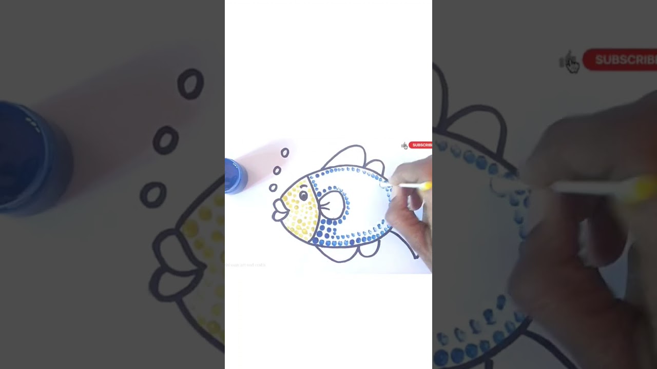 cotton buds painting for kids| easy fish painting with using cotton buds #youtubeshorts #viral
