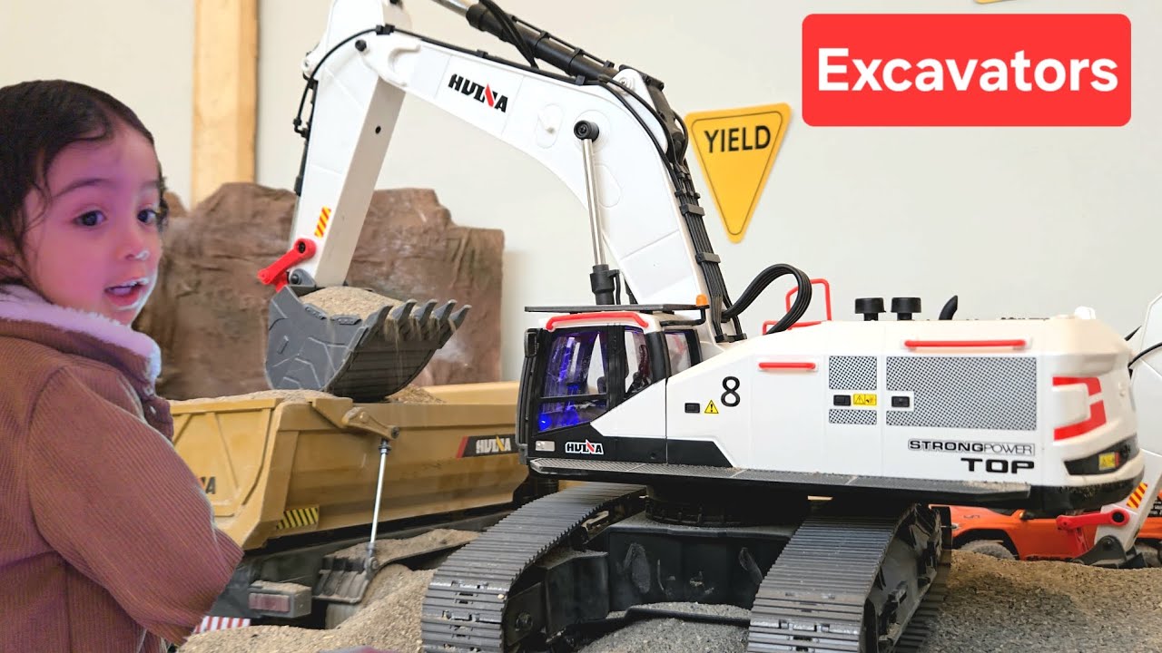 Excavators | Baby with the remote controls | Fun