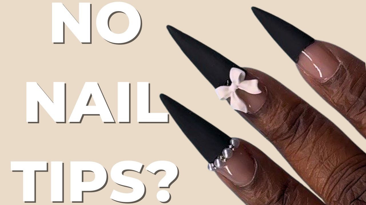 No Nail Tips? No Problem 💅🏿 ⎪Black w. Pearls Polygel Nails