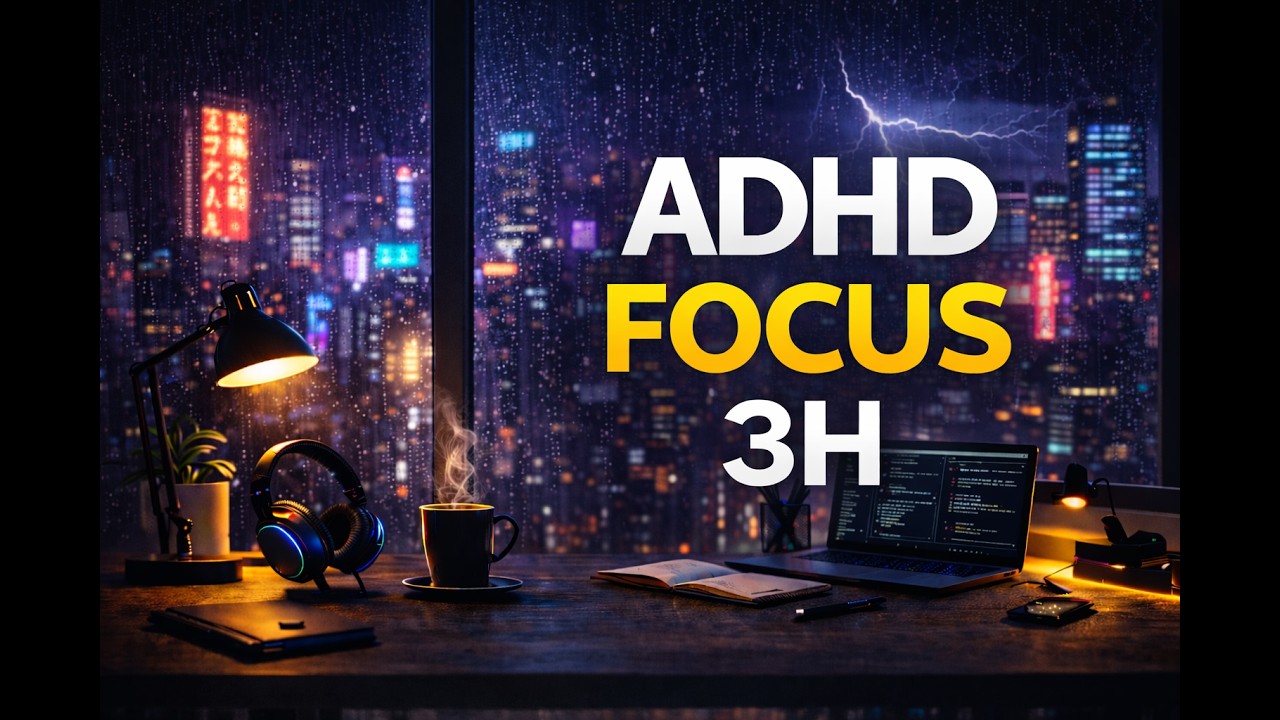 ADHD Focus Music 3 Hours – Deep Work, Coding & Study with Rain Sounds 🌧️