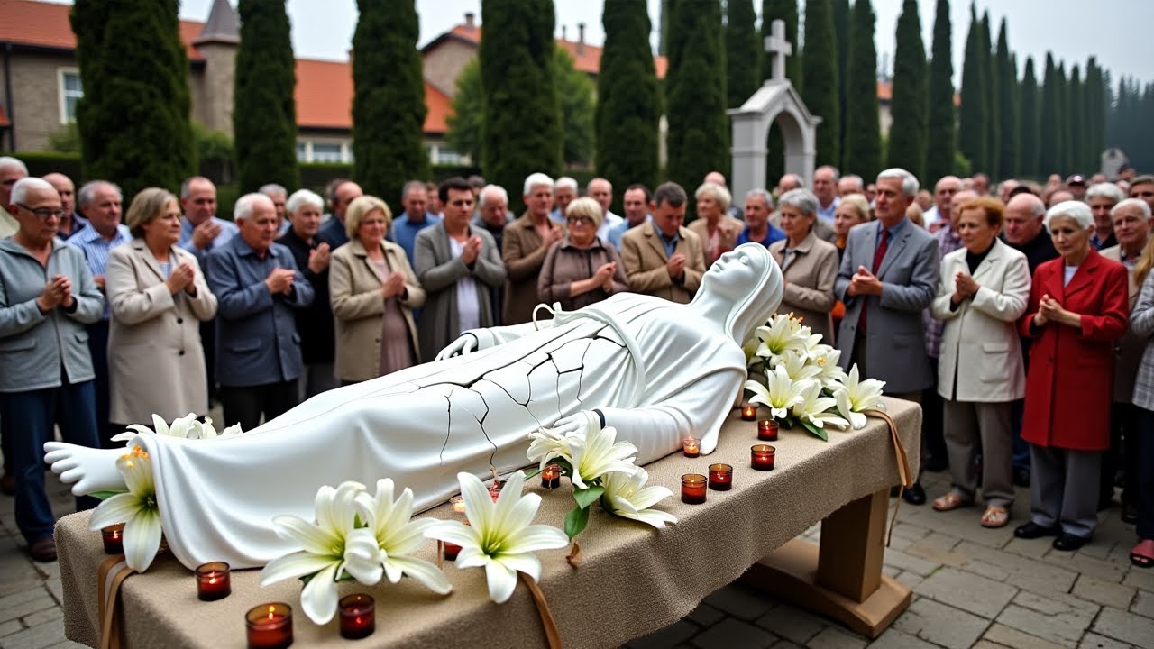 The statue of the Virgin refuses to move... and the bells ring alone in front of everyone