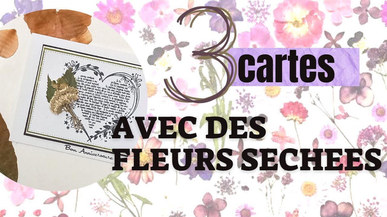3 cartes avec des fleurs séchées