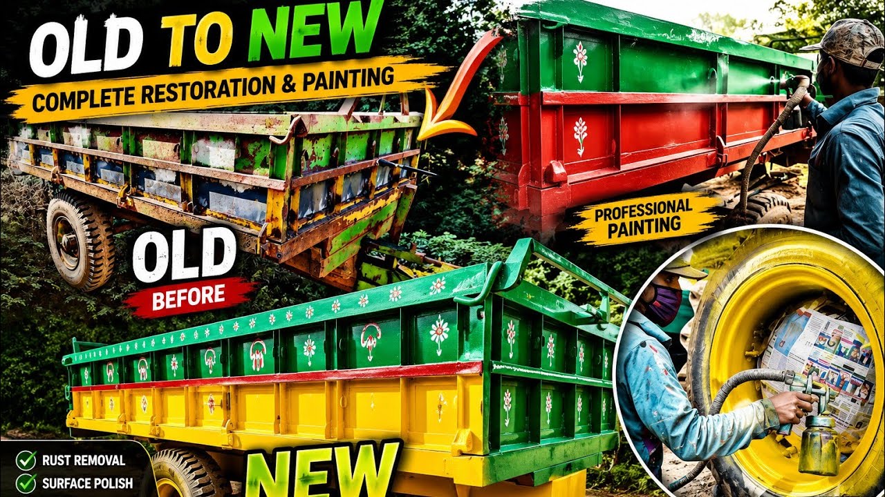 Tractor trolley ful paint work process / old tractor trolly new design
