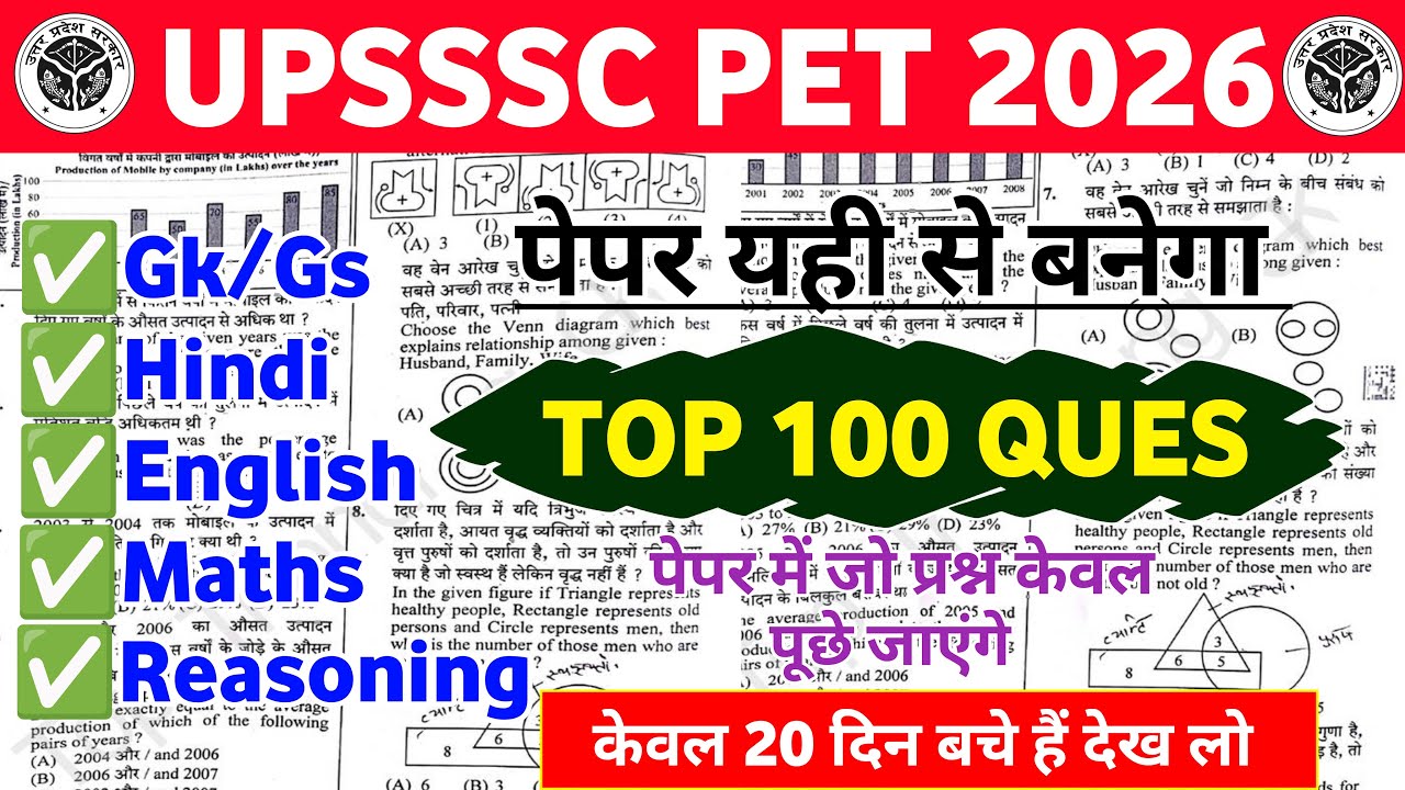 UPSSSC PET अति संभावित पेपर हल 2026 | UPSSSC PET Full Subject Solution | UP PET Questions Paper