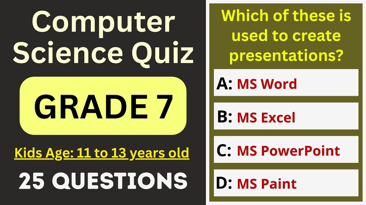 Computer Science Quiz for Grade 7 | 25 MCQs | Age 11&ndash;13 | Olympiad & School Test | Class 7 IT Exam