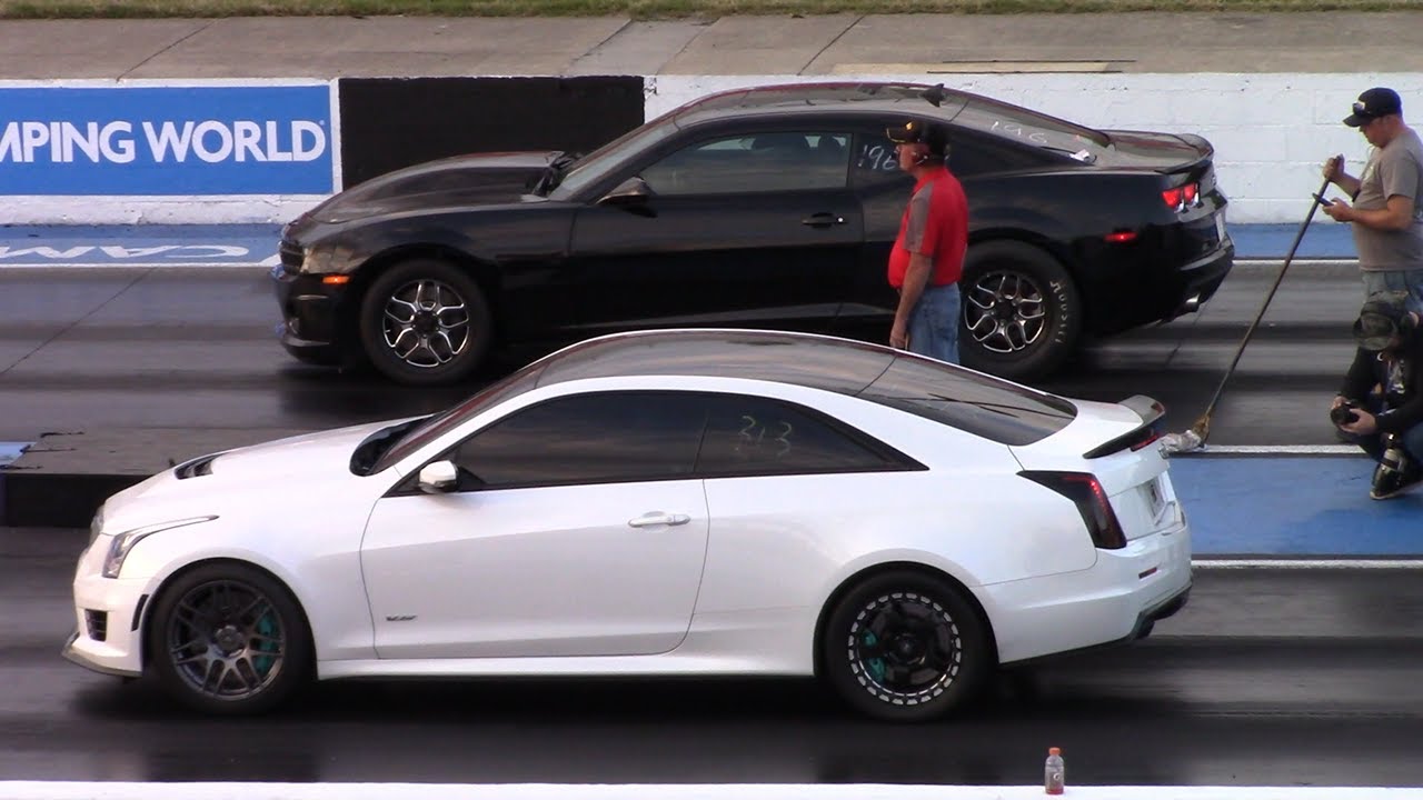 Cadillac ATS-V vs Mustang w/ Vortech Supercharger & Camaro SS 1/4 Mile