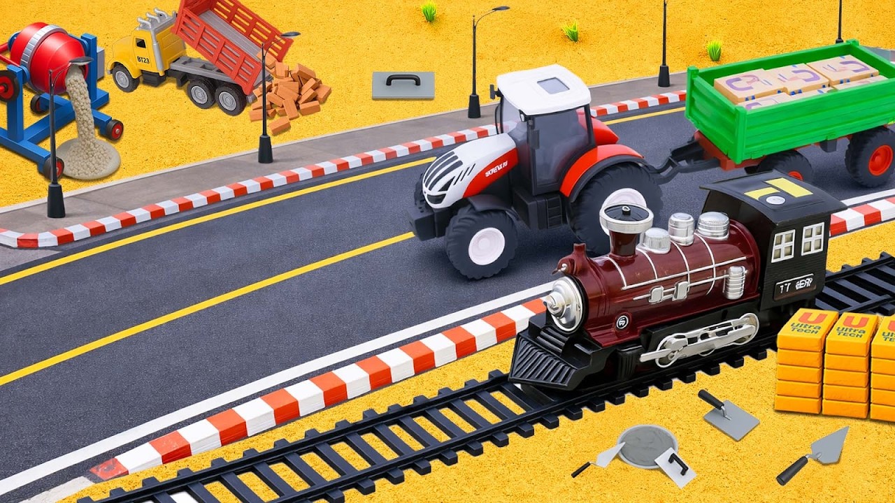 DIY Construction Science Project - Building a Railway Crossing Road with Steam Train
