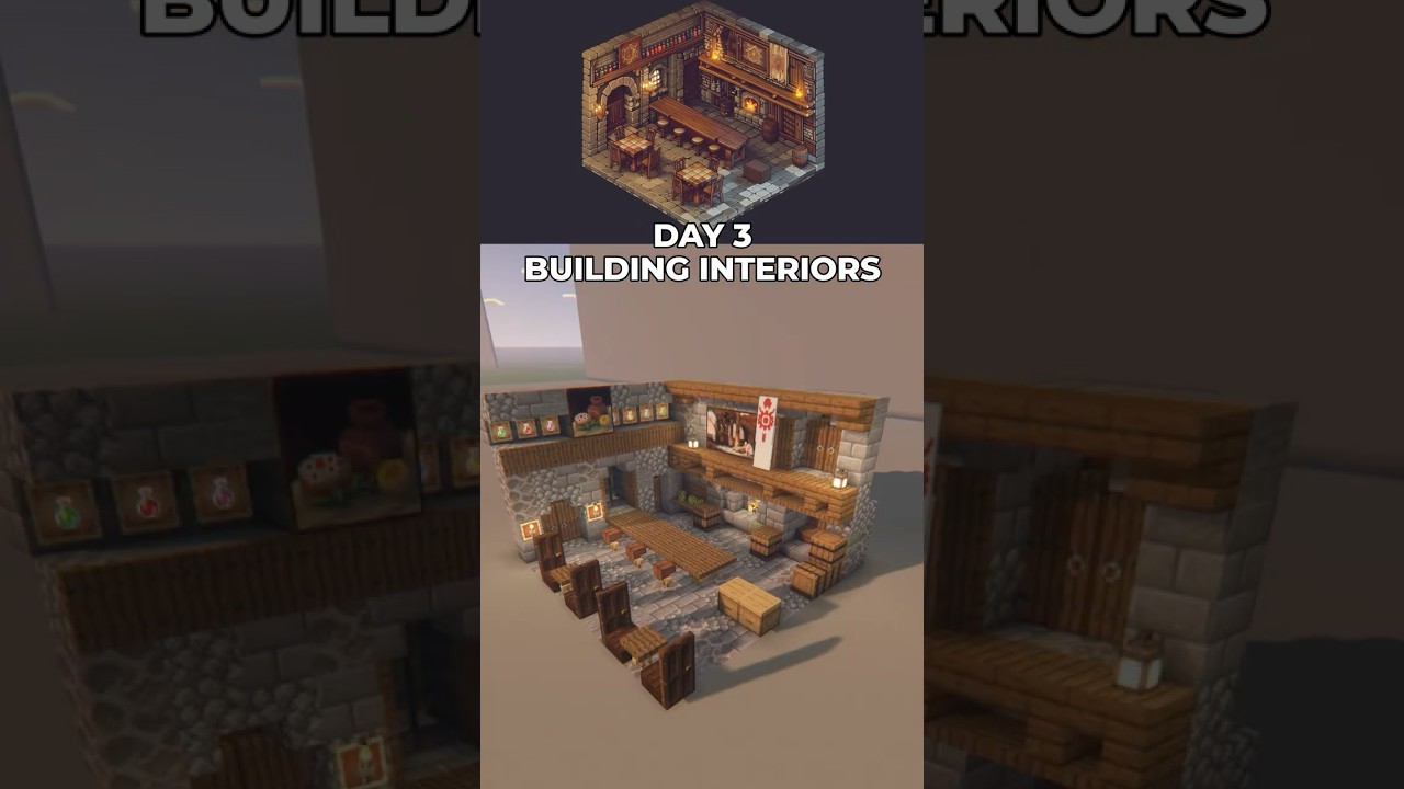 DAY 3 | Building Interiors Until I Become A Pro | Medieval Tavern | Restaurant #minecraftchallenge