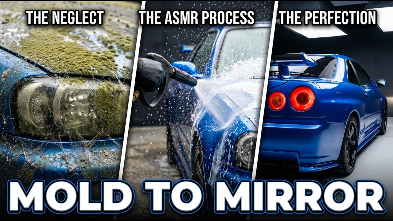 DEEP CLEANING a Moldy R34 Skyline GT-R: Satisfying ASMR Transformation (No Talking)