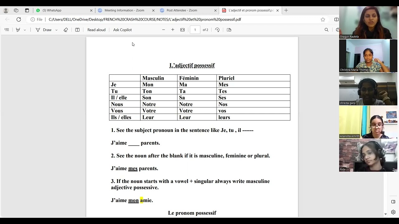 L'adjectif et le pronom possessif | Class X | Learn French by Shagun