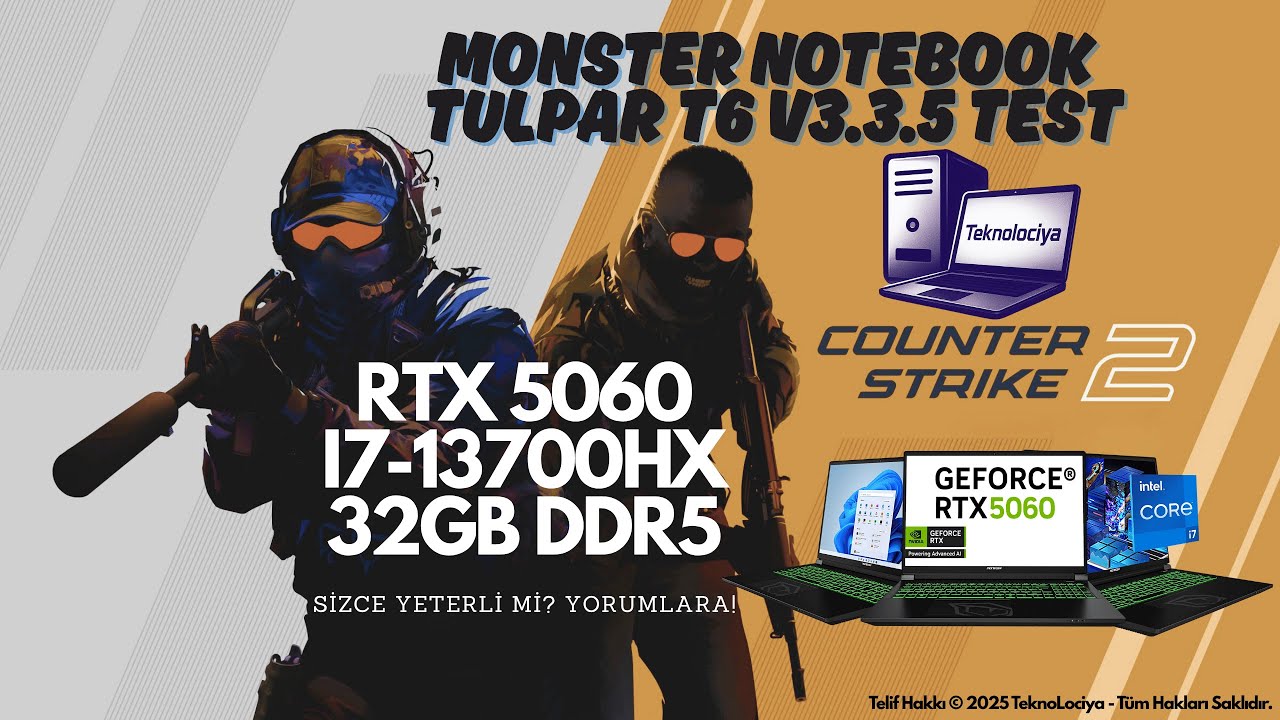 Monster Notebook - Tulpar T6 V3.3.5 - RTX 5060 100+15W - i7 13700HX - 32GB DDR5 - 1TB GEN3 M2 - TEST
