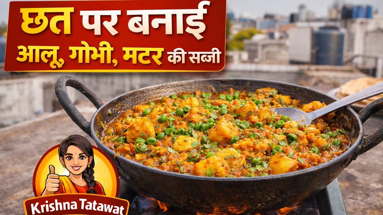 छत पर बनाई गोभी मटर आलू की स्वादिष्ट सब्ज़ी🍲l Chhat par banai Gobhi Matar Alu ki sabji #food #recipe