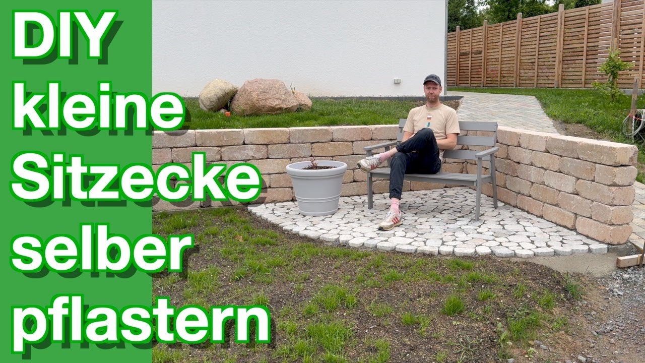 DIY Sitzecke Pflastern Wilder Verband ohne Randstein