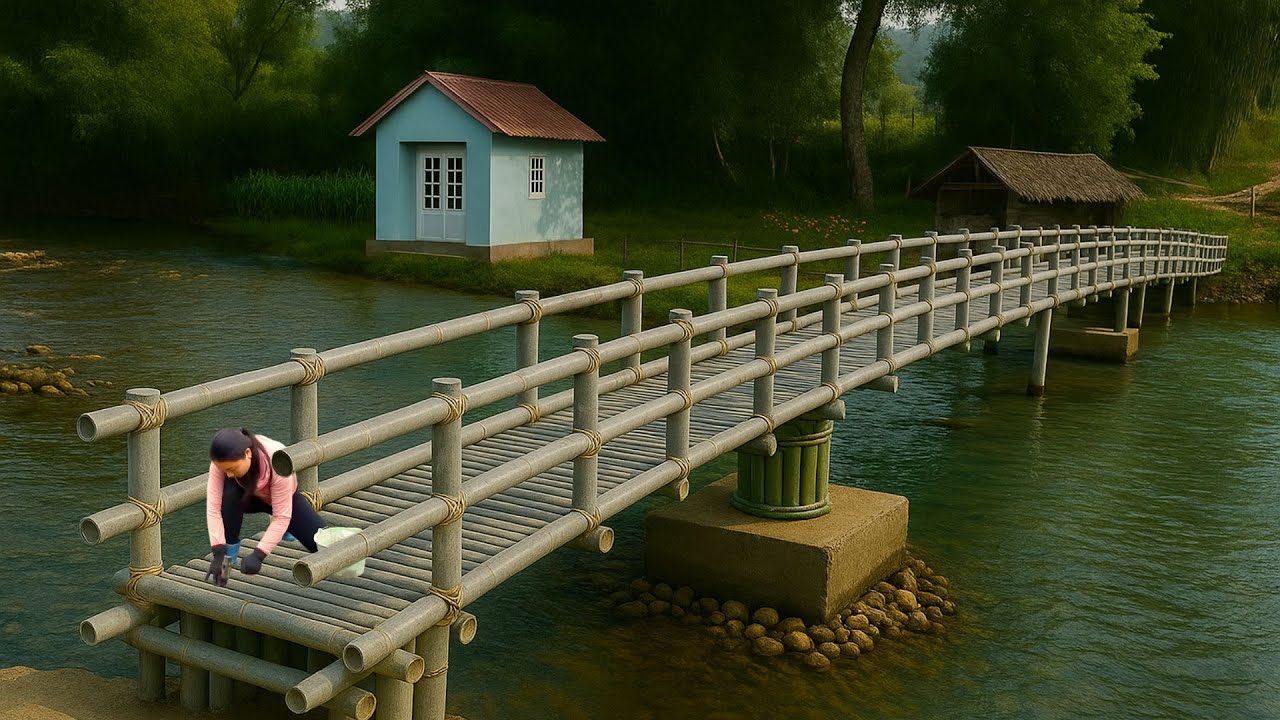 TIMELAPSE : Journey of Building a Bamboo Bridge Across a Stream to a Deserted Island