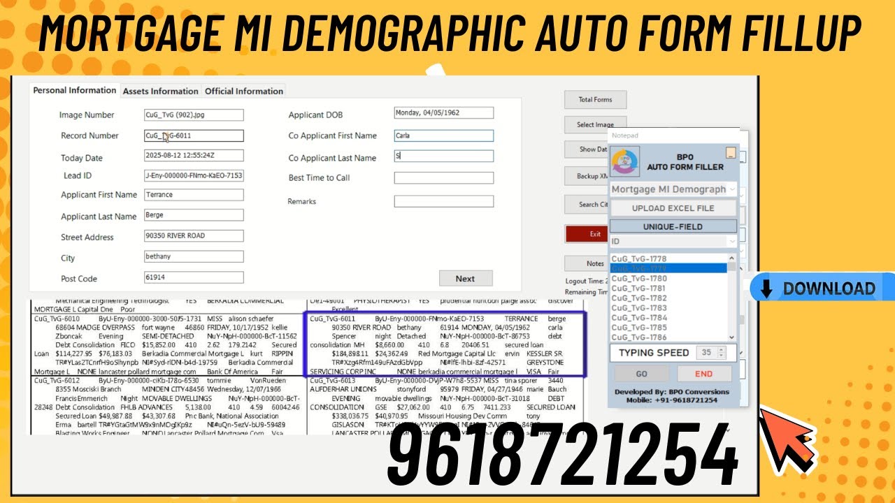 Mortgage MI Demographic Form Filling Auto Typer Software | Fastest Data Entry Tool + Free Demo