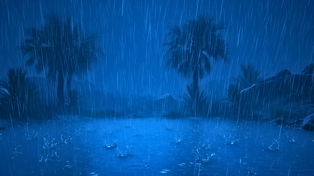 Quiet Desert Oasis Night with Steady Rain | Sleep ASMR