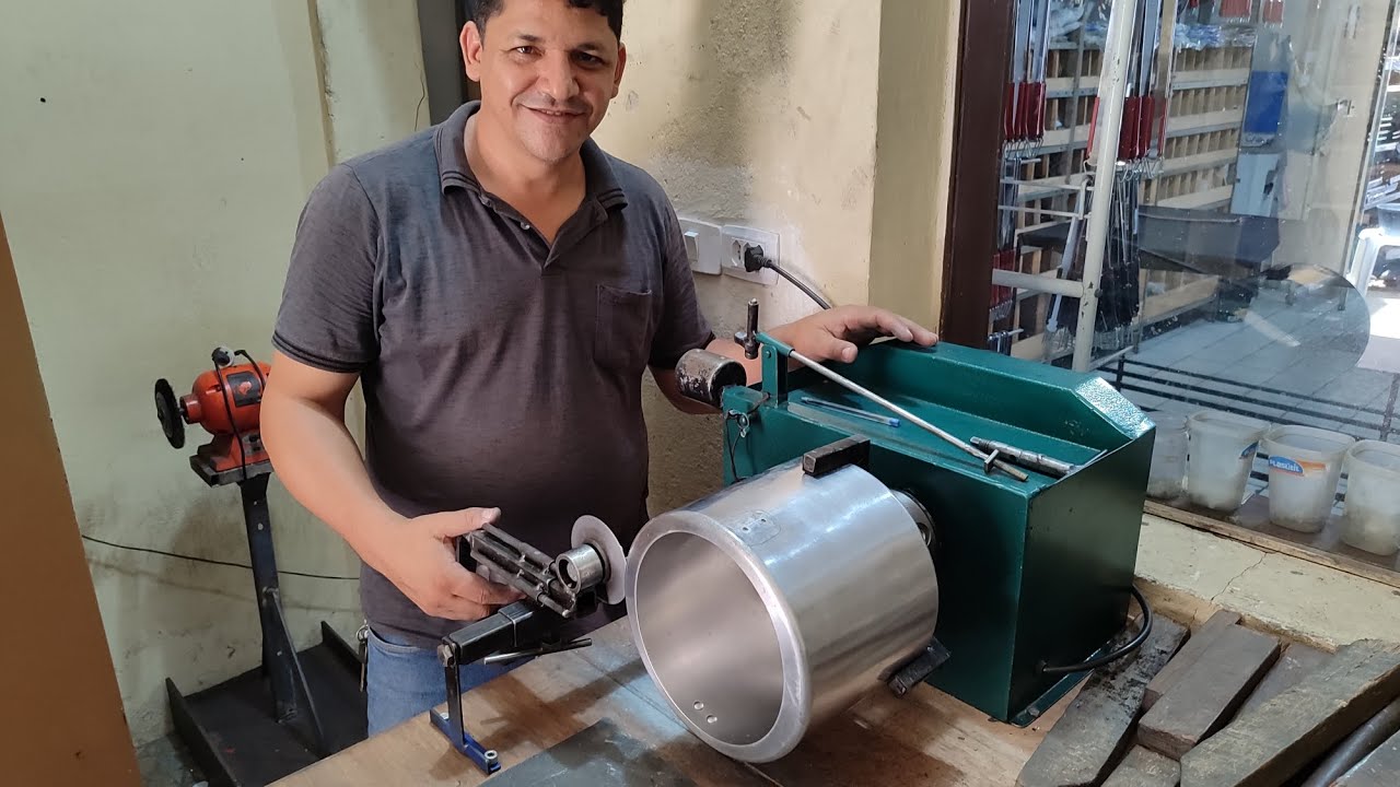 MÁQUINA CORTA E DA O ACABAMENTO EM PANELAS DE PRESSÃO DO TAMANHO QUE VOCÊ QUISER