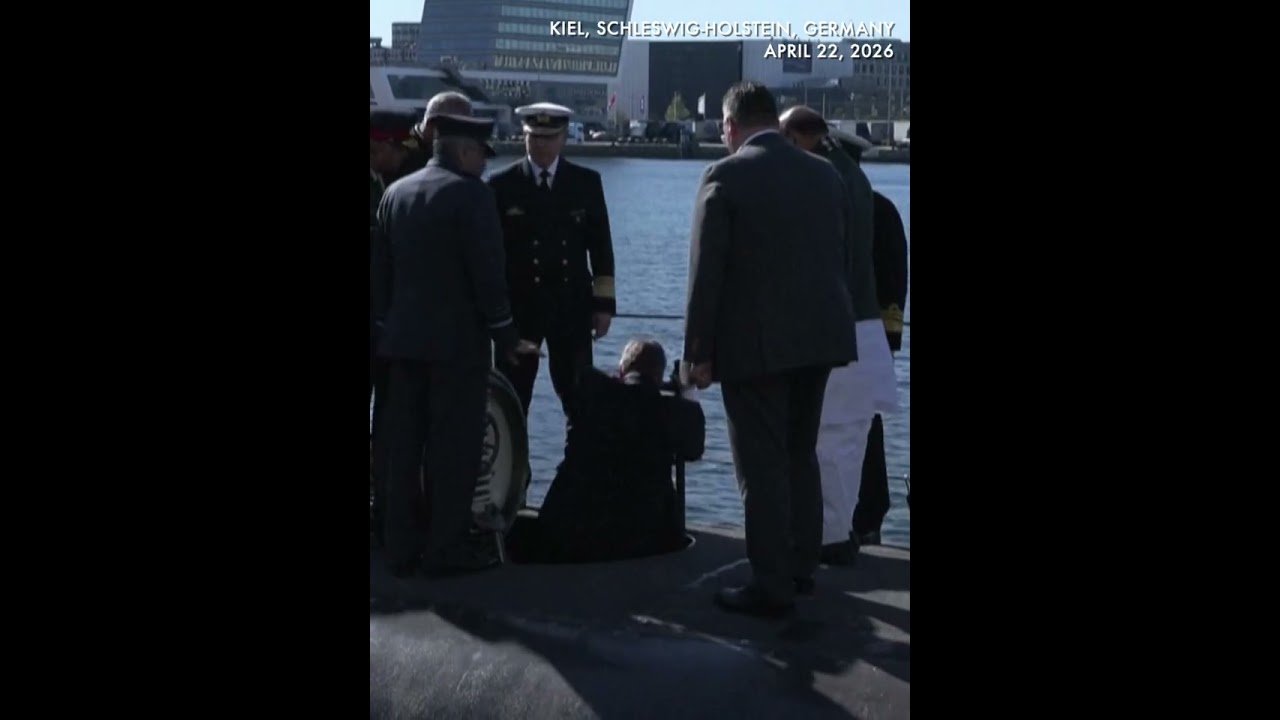 MOMENT: Indian defence minister struggling to board German U-34 submarine
