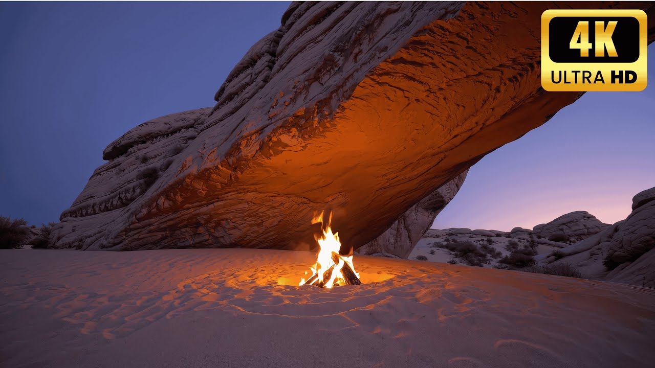 🌌 4K 🔥 Desert Campfire for Sleep (9 Hours) | Relaxing Fire Sounds & Starry Night Ambience 🔥🌿