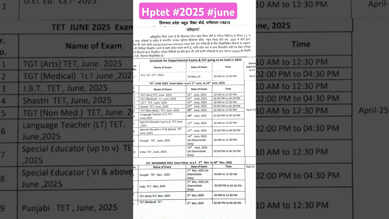 Hptet #2025 june //hpbose notification//#hptet 2025 hptet june arts