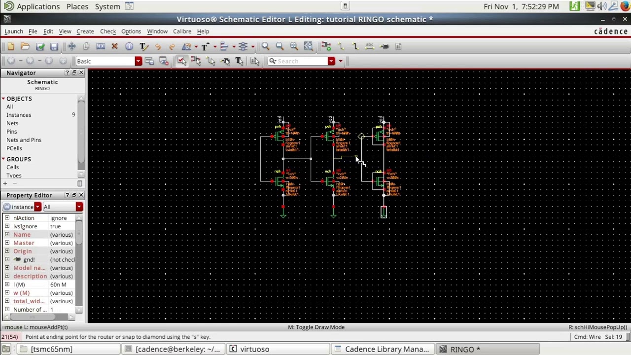 Design of Ring Oscillator in Cadence Virtuoso Part One