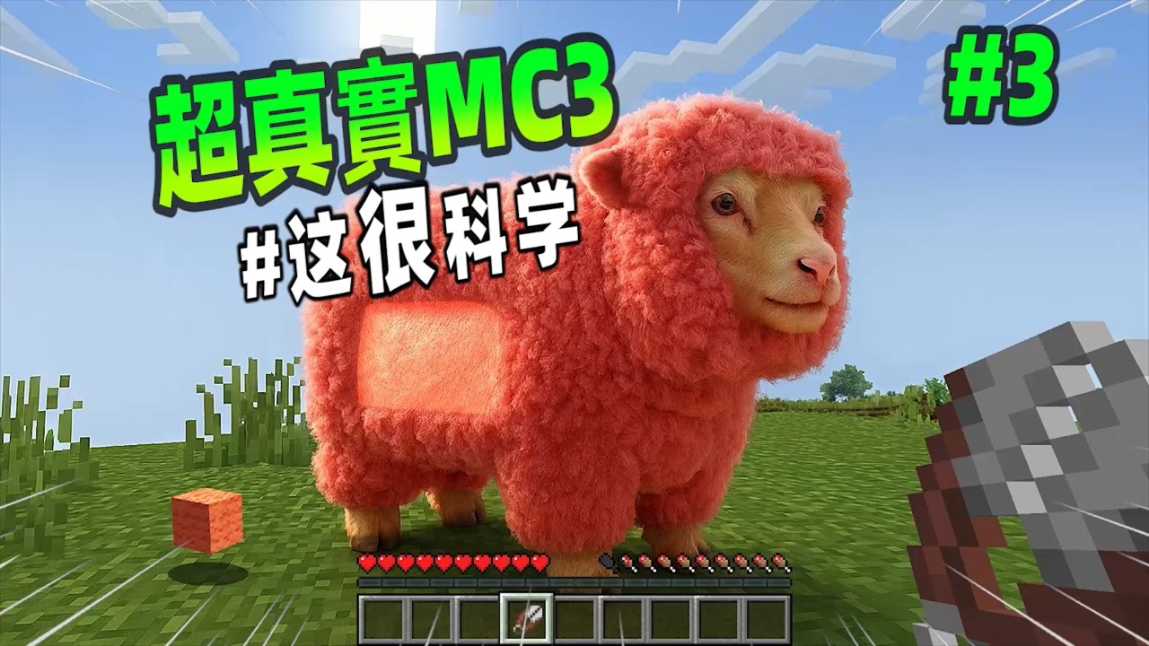 我的世界：真實MC第三彈，粉紅羊變成了現實中的模樣，剪羊毛也非常真實！【小黑游戏部落】