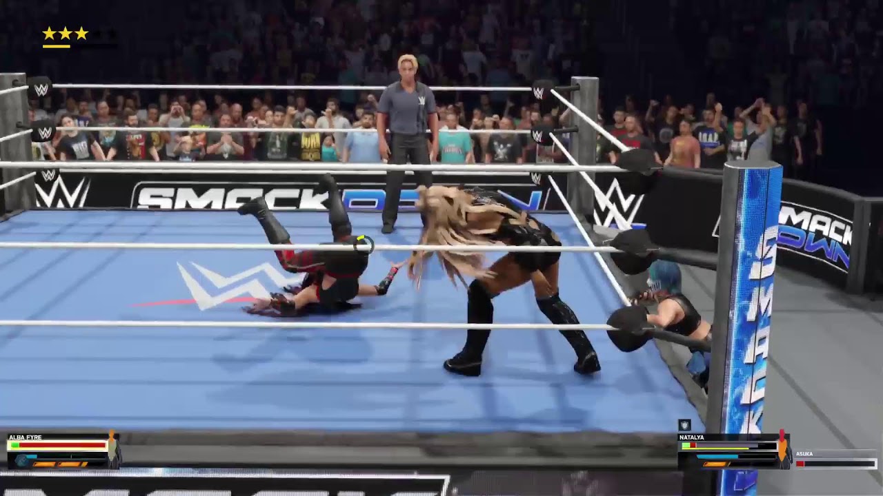Wwe 2K25 SMACKDOWN alba fyre vs natalya - asuka at ringside